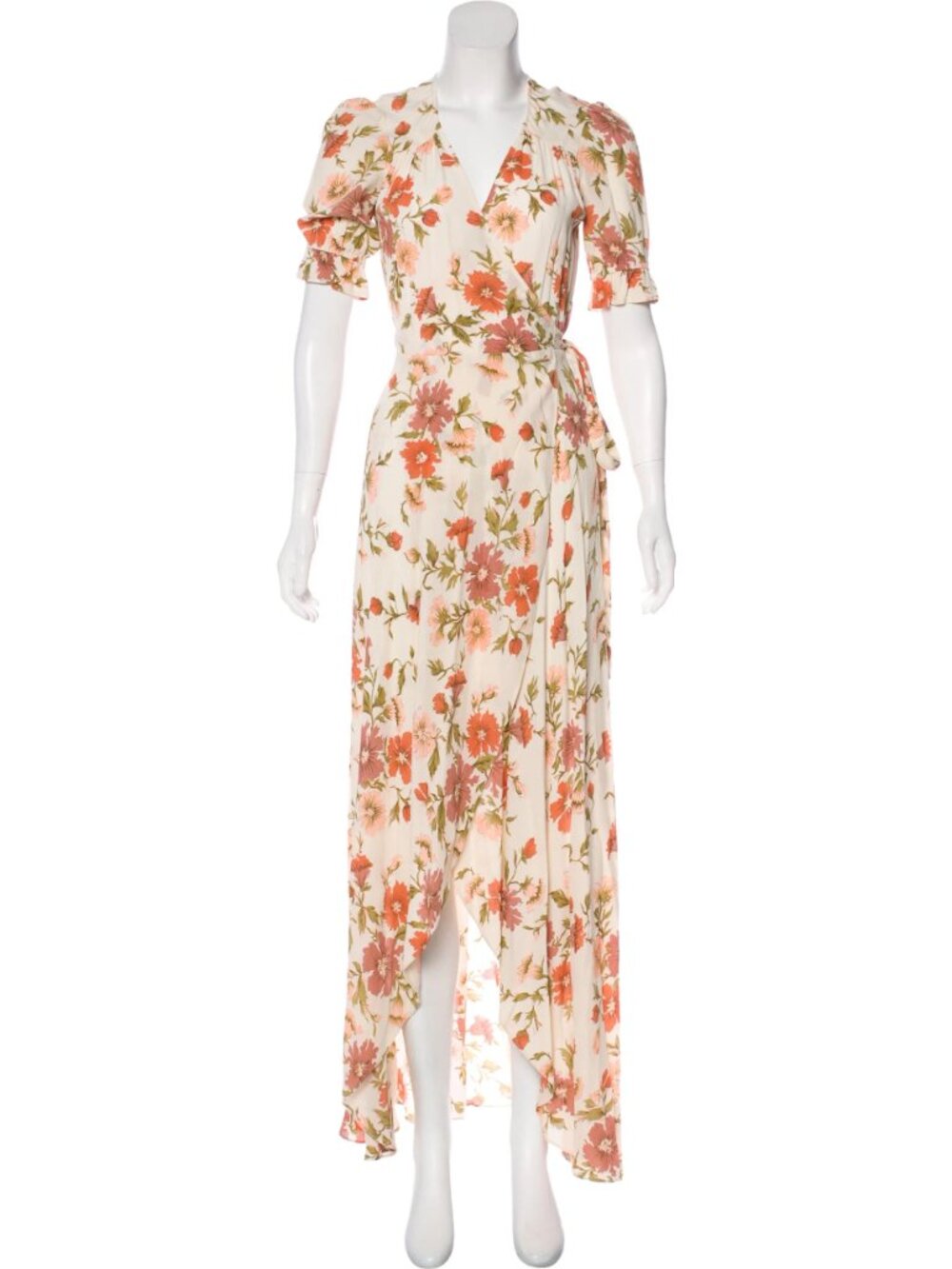 Reformation Floral Wrap Maxi Dress Ivory Pink Floral